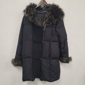 Vintage Platinum Womens Y2K Down Penny Lane Coat Size L Black Fur Hood Winter